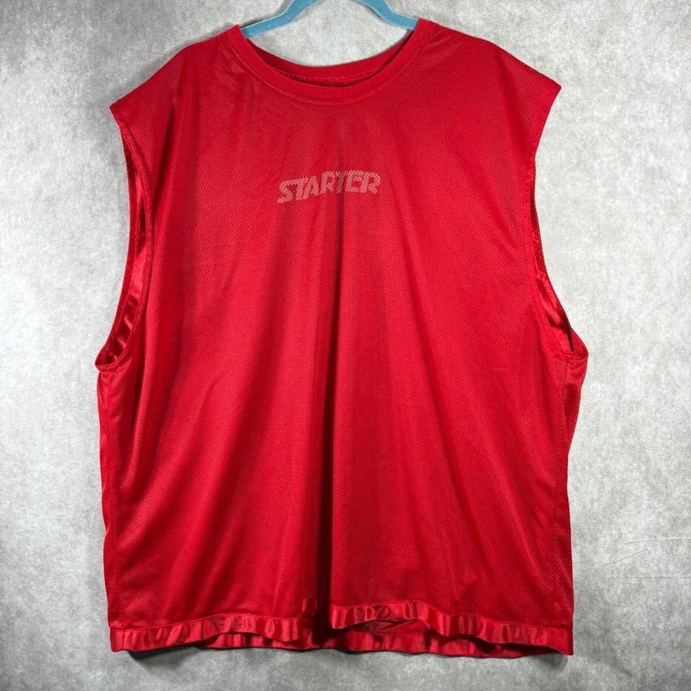 Vintage Y2K Starter Tank Top Men 2XL Red Mesh Sleeveless Athletic Gym Basketball
